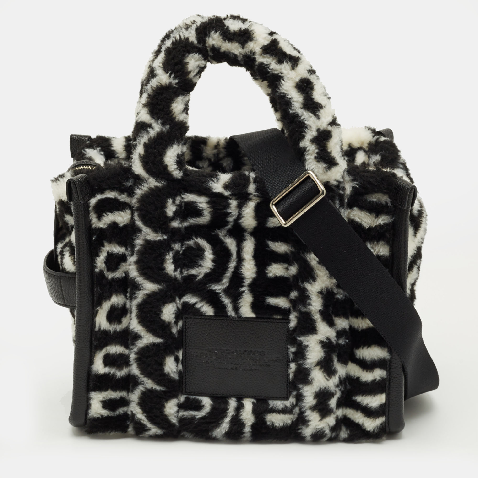 Pre-owned Marc Jacobs Black/white Monogram Faux Fur Medium The Teddy Tote