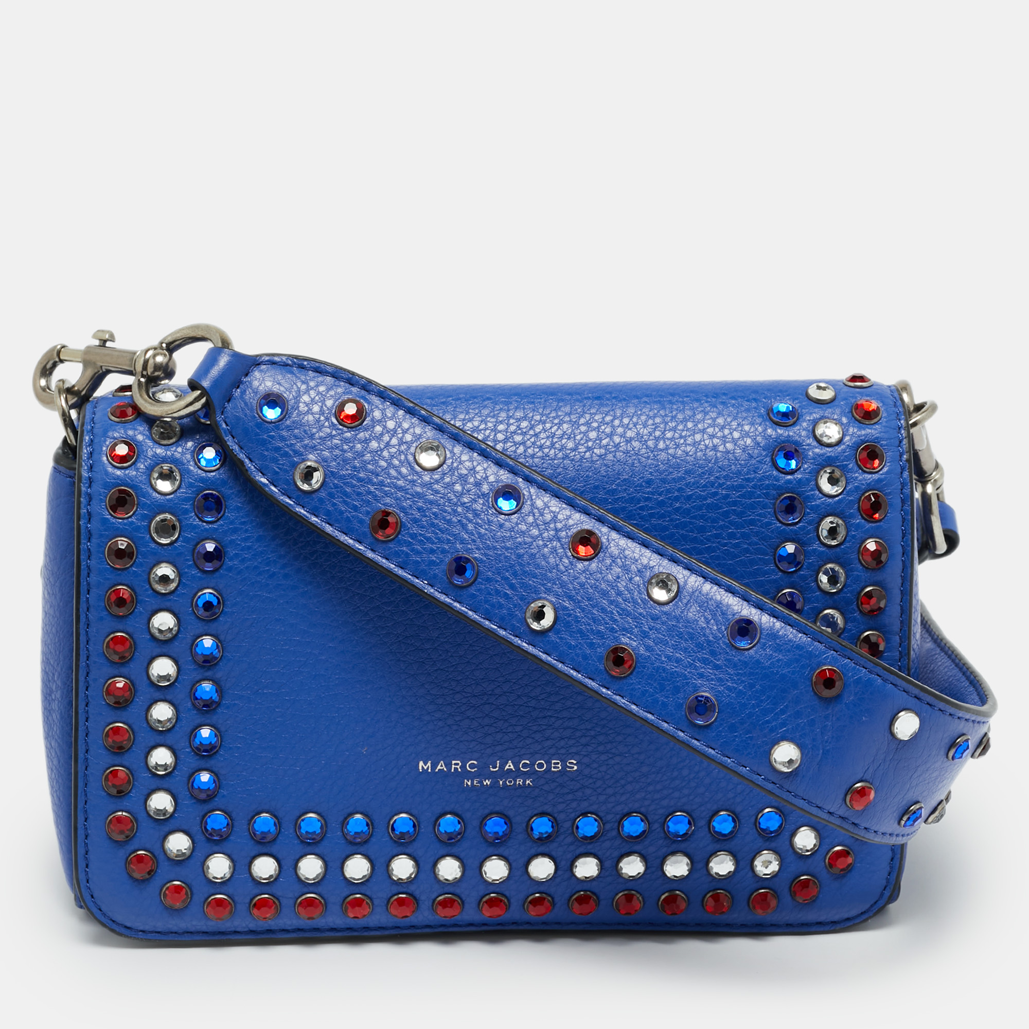 Pre-owned Marc Jacobs Crystals Embellished Flap Blue Leather Shoulder Bag