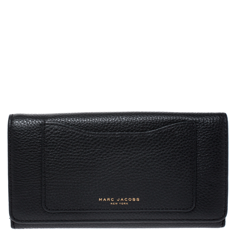 Pre Owned Marc Jacobs Black Leather Continental Flap Wallet