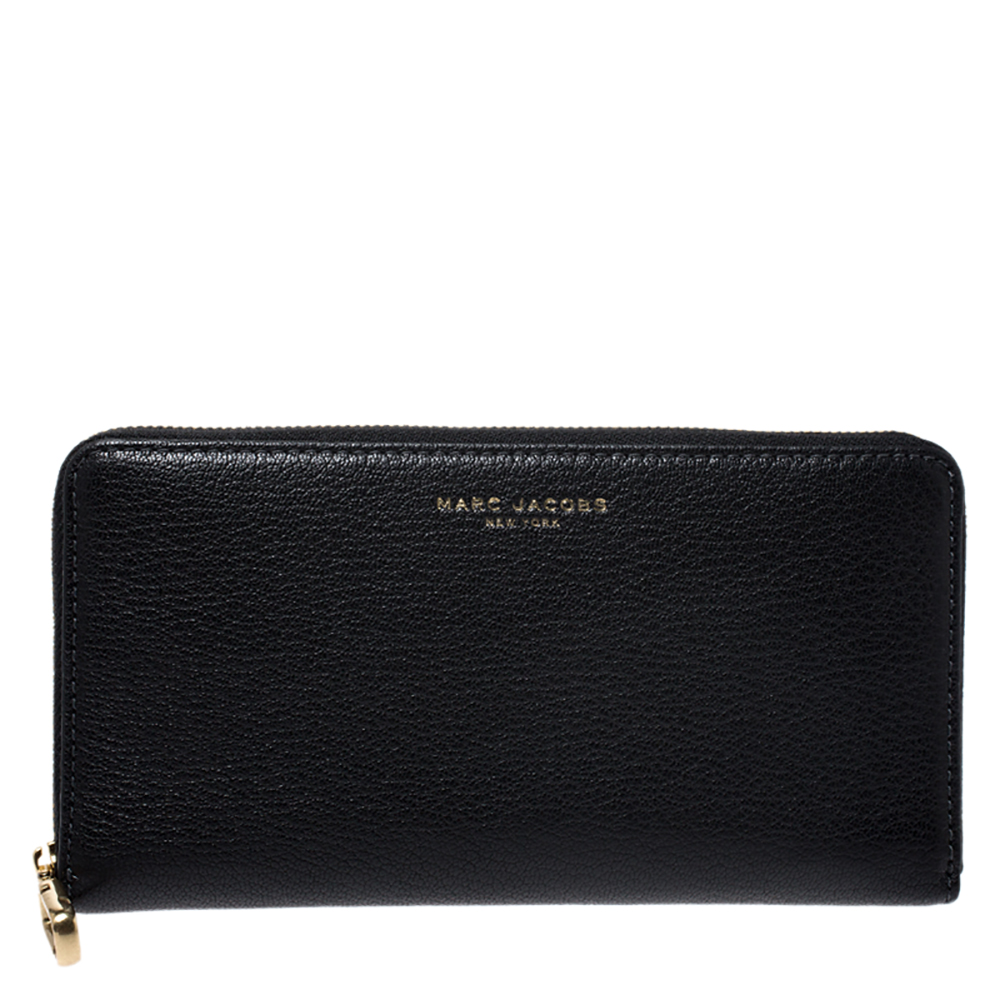 Pre-owned Marc Jacobs Black Leather Zip Around Wallet