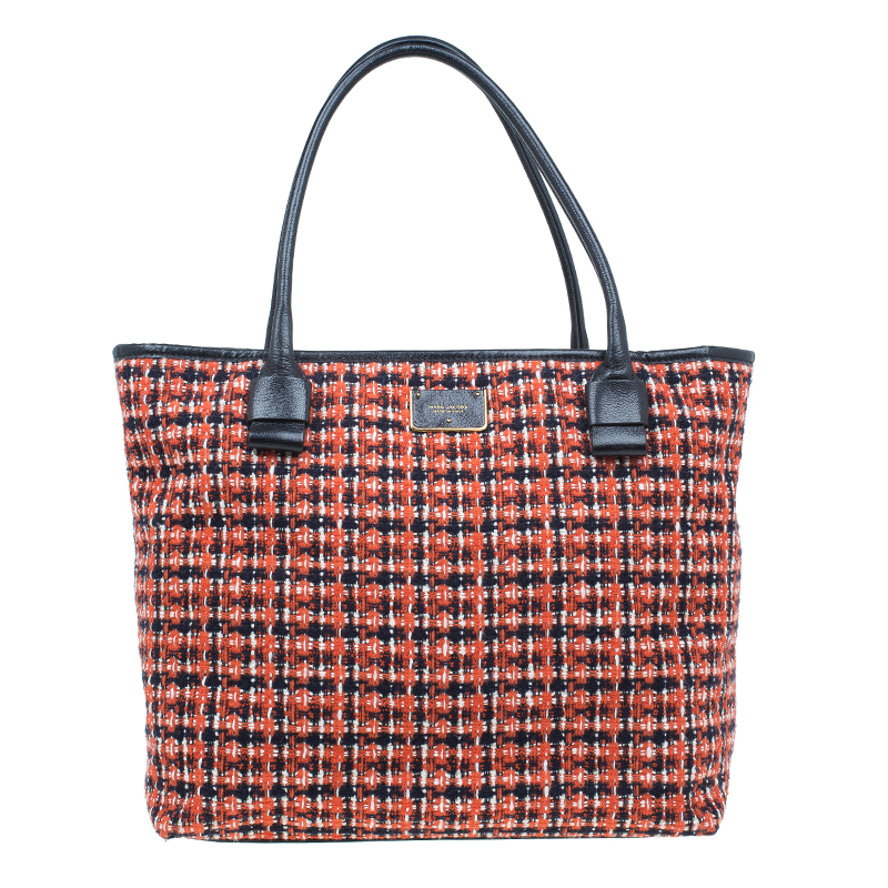 Pre Owned Marc Jacobs Orange Tweed The Hole Tote Bag