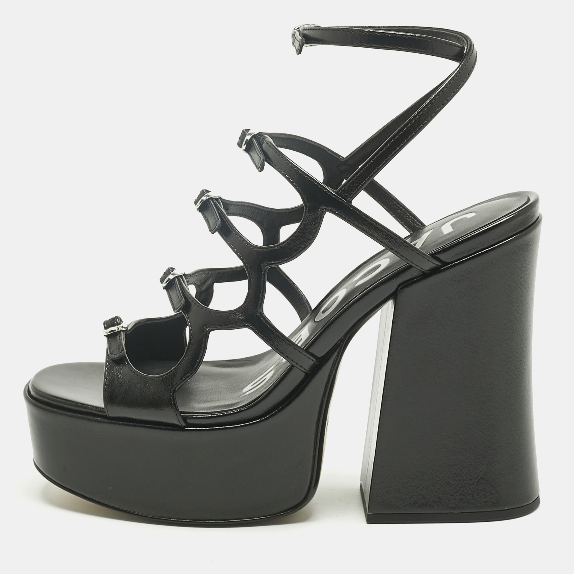 Pre-owned Marc Jacobs Black Leather Kiki Platform Sandals Size 38