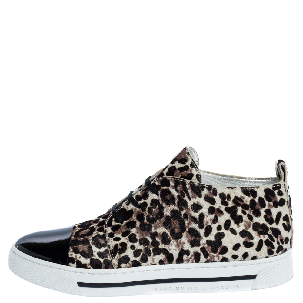 

Marc Jacobs Black/Brown Animal Print Pony Hair and Patent High Top Sneakers Size