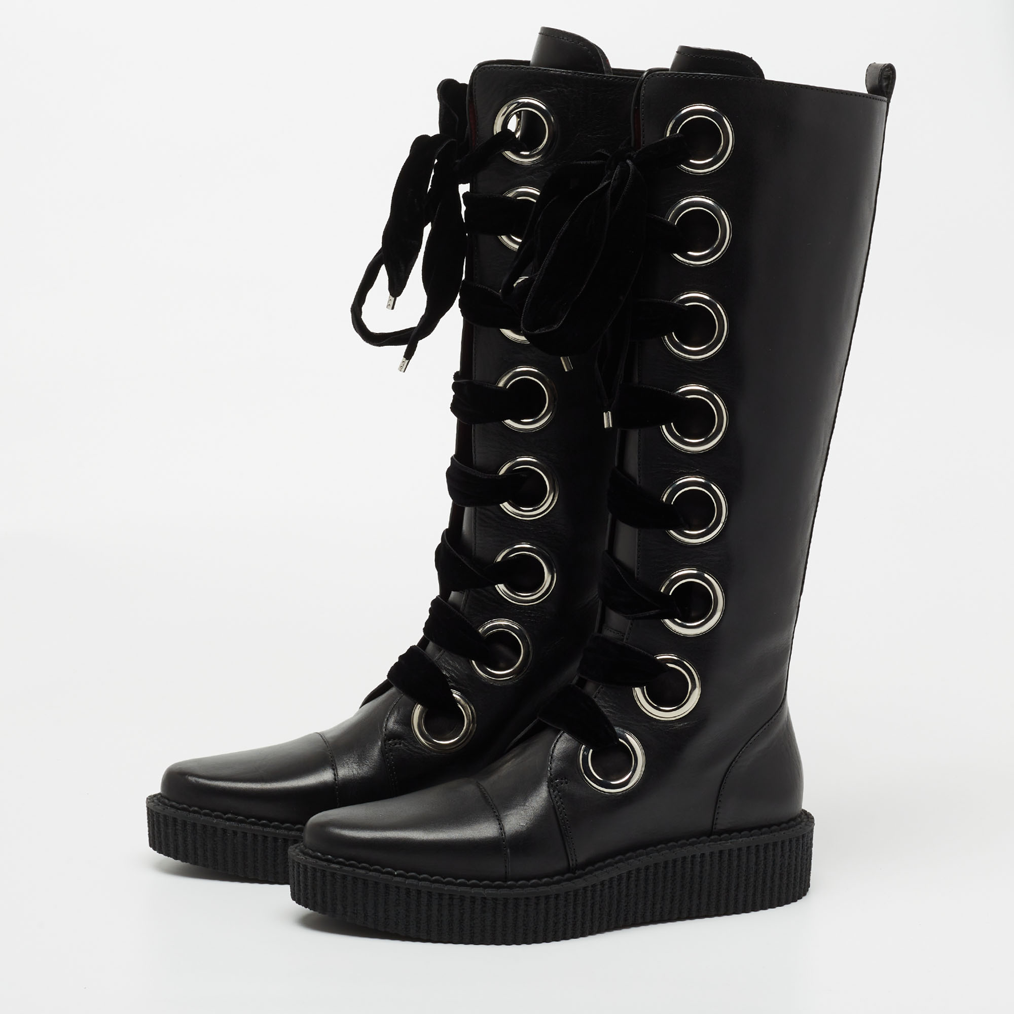 

Marc by Marc Jacobs Black Leather Lace Up Knee Length Boots Size