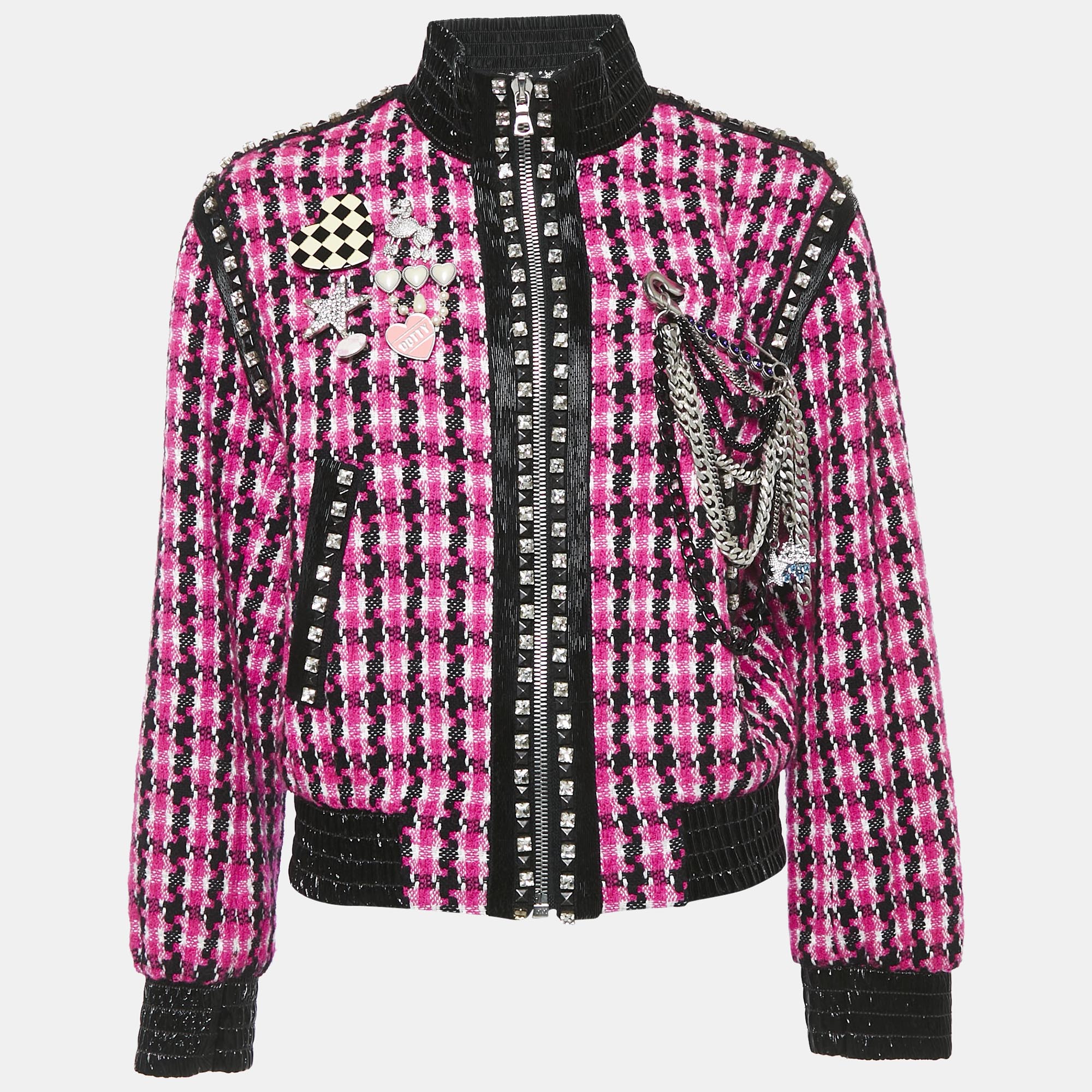 

Marc Jacobs Pink Tweed Brooch Detail Zip -Up Jacket S