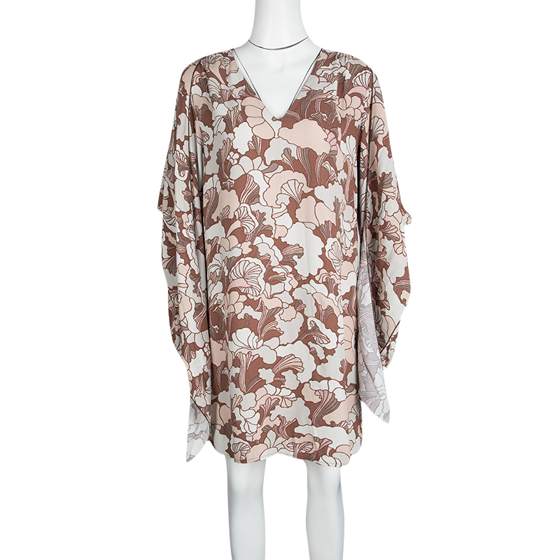 Pre-owned Marc Jacobs Floral Printed Long Sleeve V-neck Tunic And Scarf Set M In Multicolor