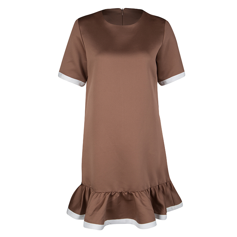 Pre Owned Marc Jacobs Brown Short Sleeve Ruffle Bottom Dress S