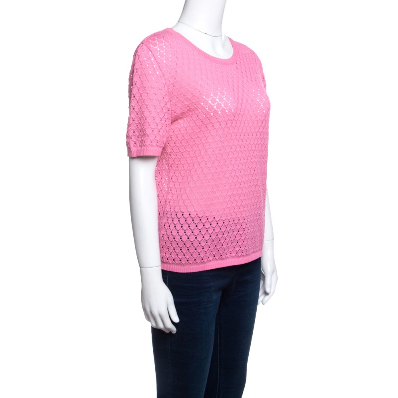 

Marc Jacobs Pink Rib Trim Perforated Cotton Knit Top