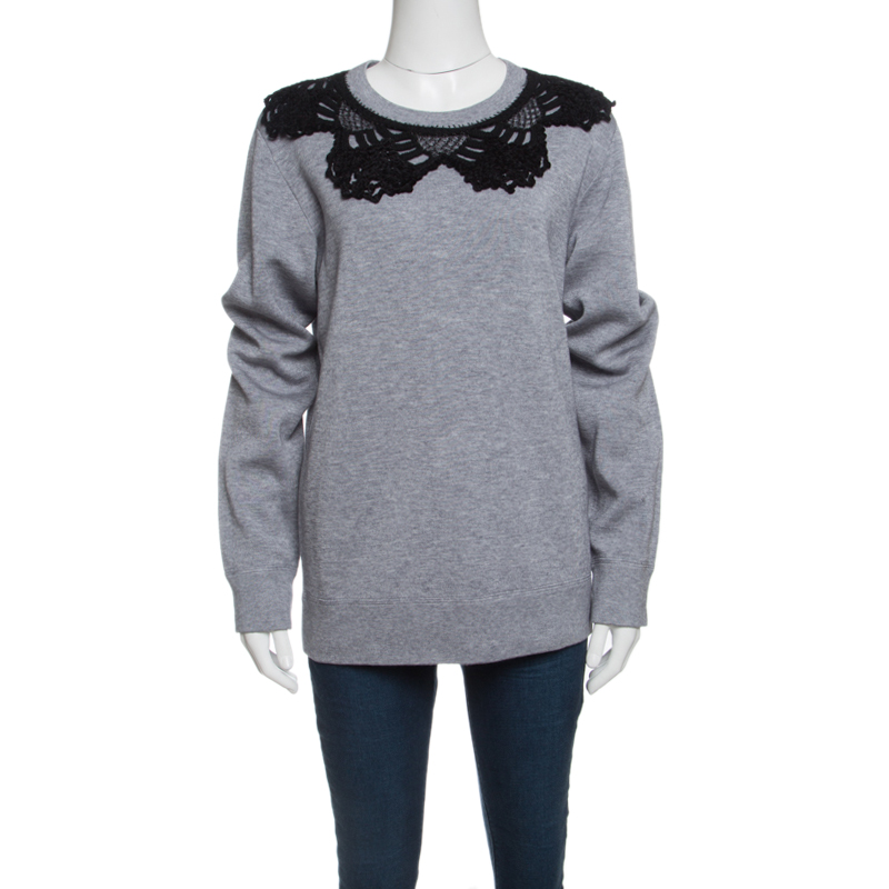 Pre Owned Marc Jacobs Grey Contrast Crochet Collar Detail Sweatshirt S