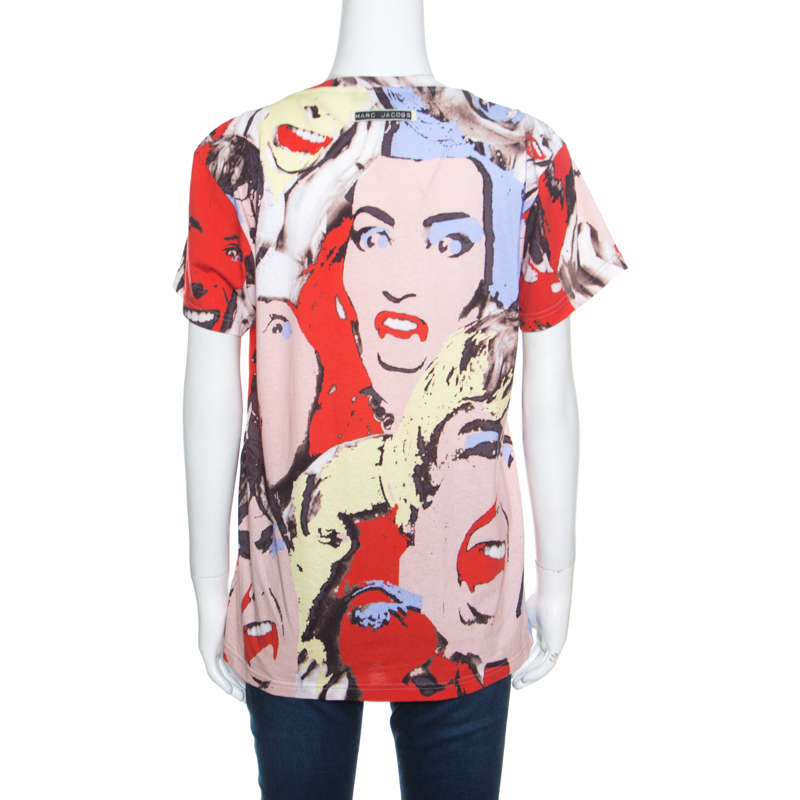 Marc Jacobs Multicolor Embellished Eye Detail Pop Art Face Printed Cotton T- Shirt Xs/s