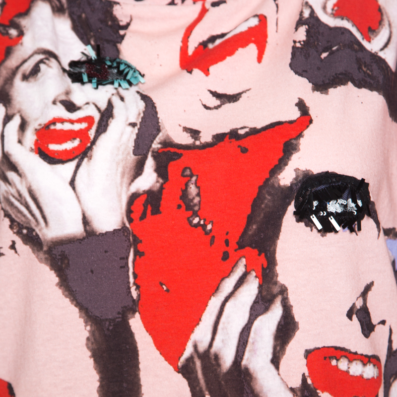 Marc Jacobs Multicolor Embellished Eye Detail Pop Art Face Printed Cotton T- Shirt Xs/s
