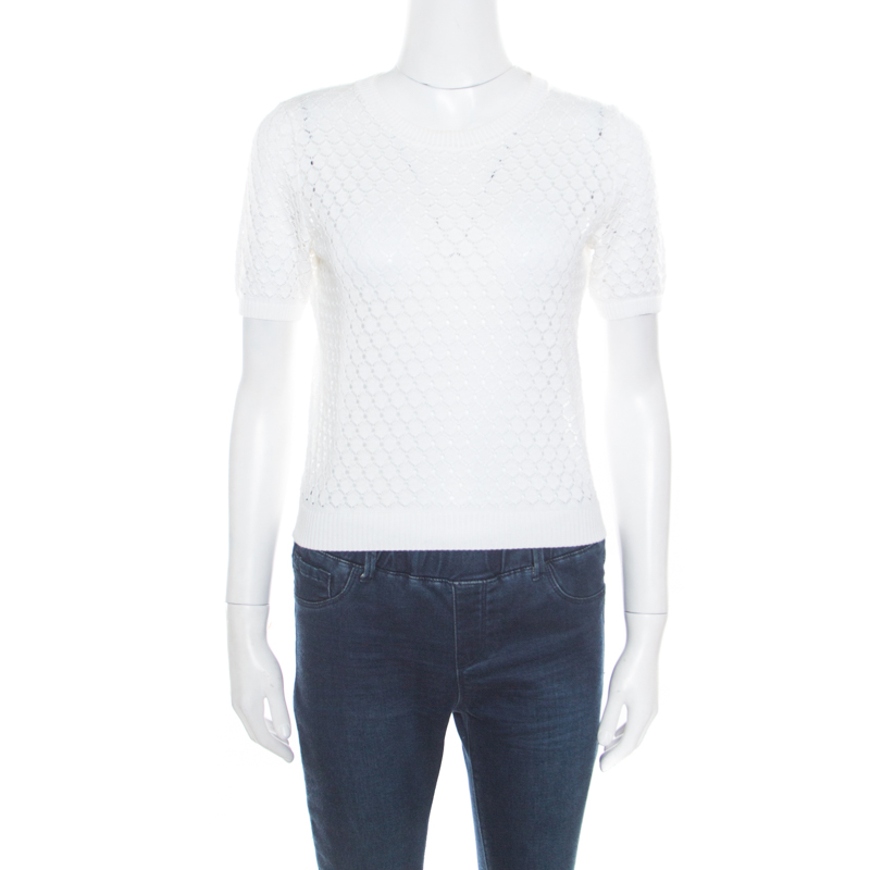 

Marc Jacobs White Perforated Fish Scale Pattern Knit Crop Top