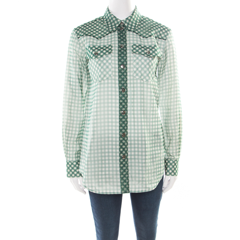 

Marc Jacobs Green and White Checked Organza Long Sleeve Shirt