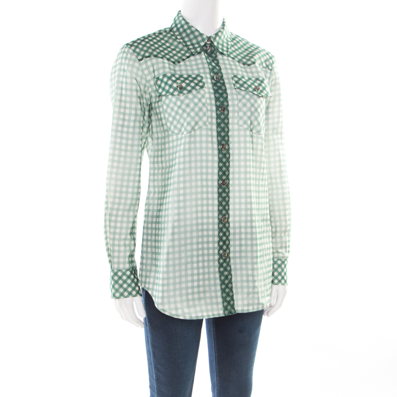 Pre-owned Marc Jacobs Green And White Checked Organza Long Sleeve Shirt S