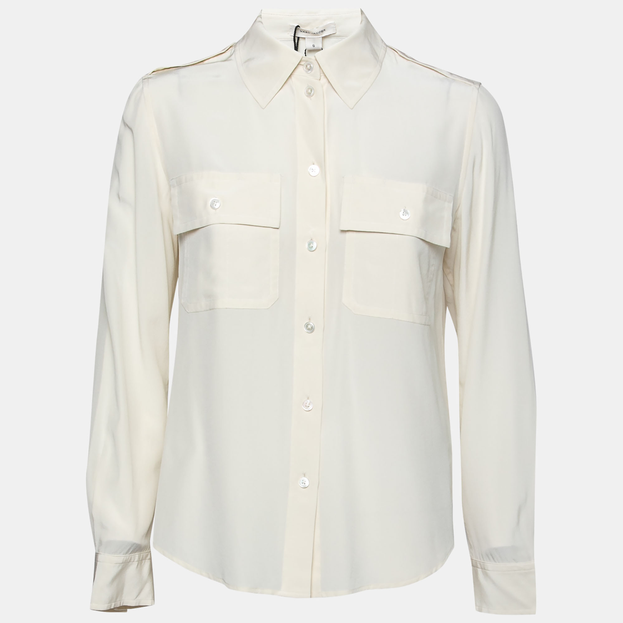 Pre Owned Marc Jacobs Ivory Silk Epaulette Detail Button Front Shirt M