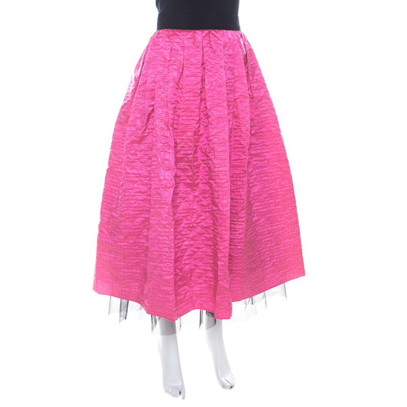 

Marc Jacobs Hot Pink Crinkled Silk Tulle Layered Maxi Skirt