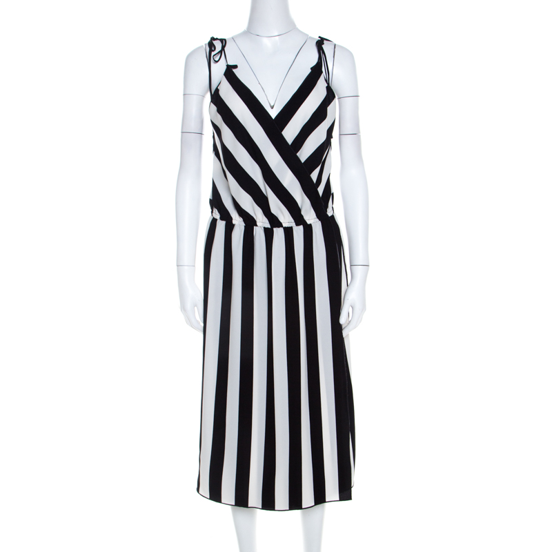 

Marc Jacobs Monochrome Striped Crepe Faux Wrap Midi Dress, Multicolor