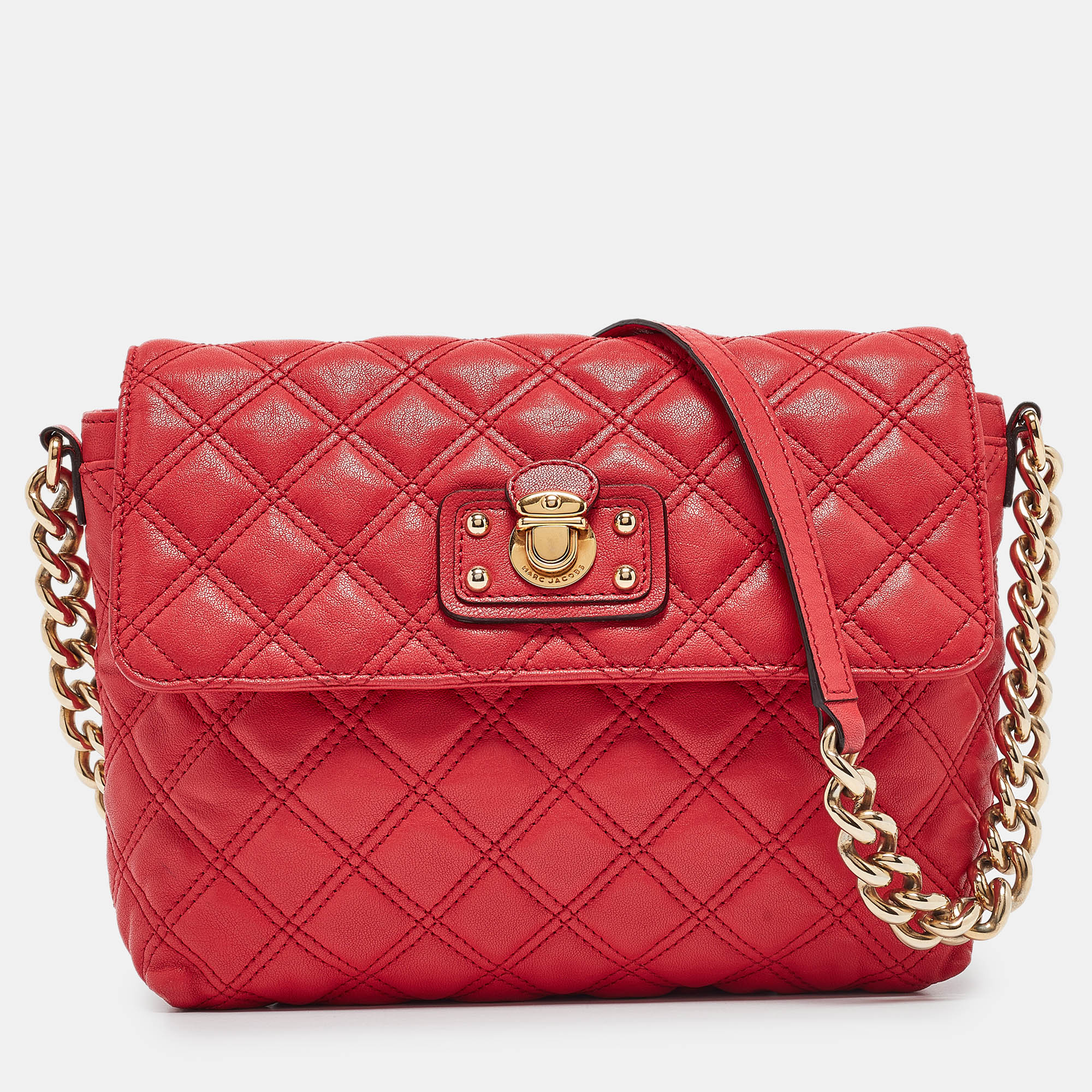 

Marc Jacobs Red Quilted Leather Large Single Flap Shoulder Bag