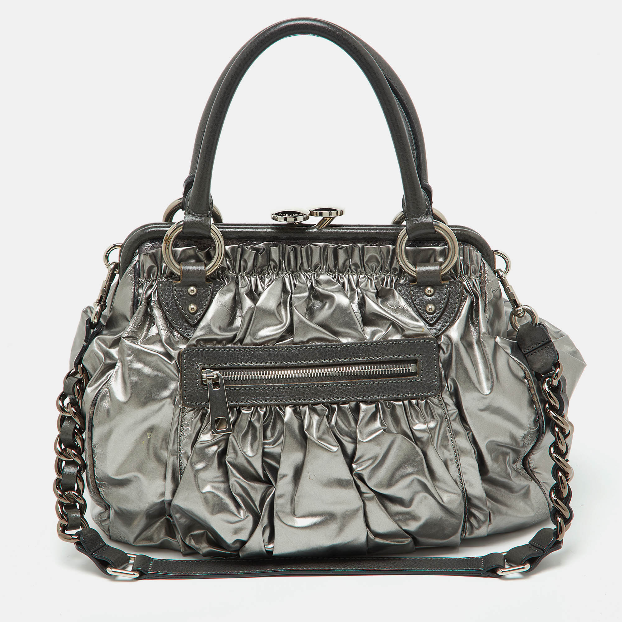 

Marc Jacobs Silver Coated Canvas and Leather Stam Bag