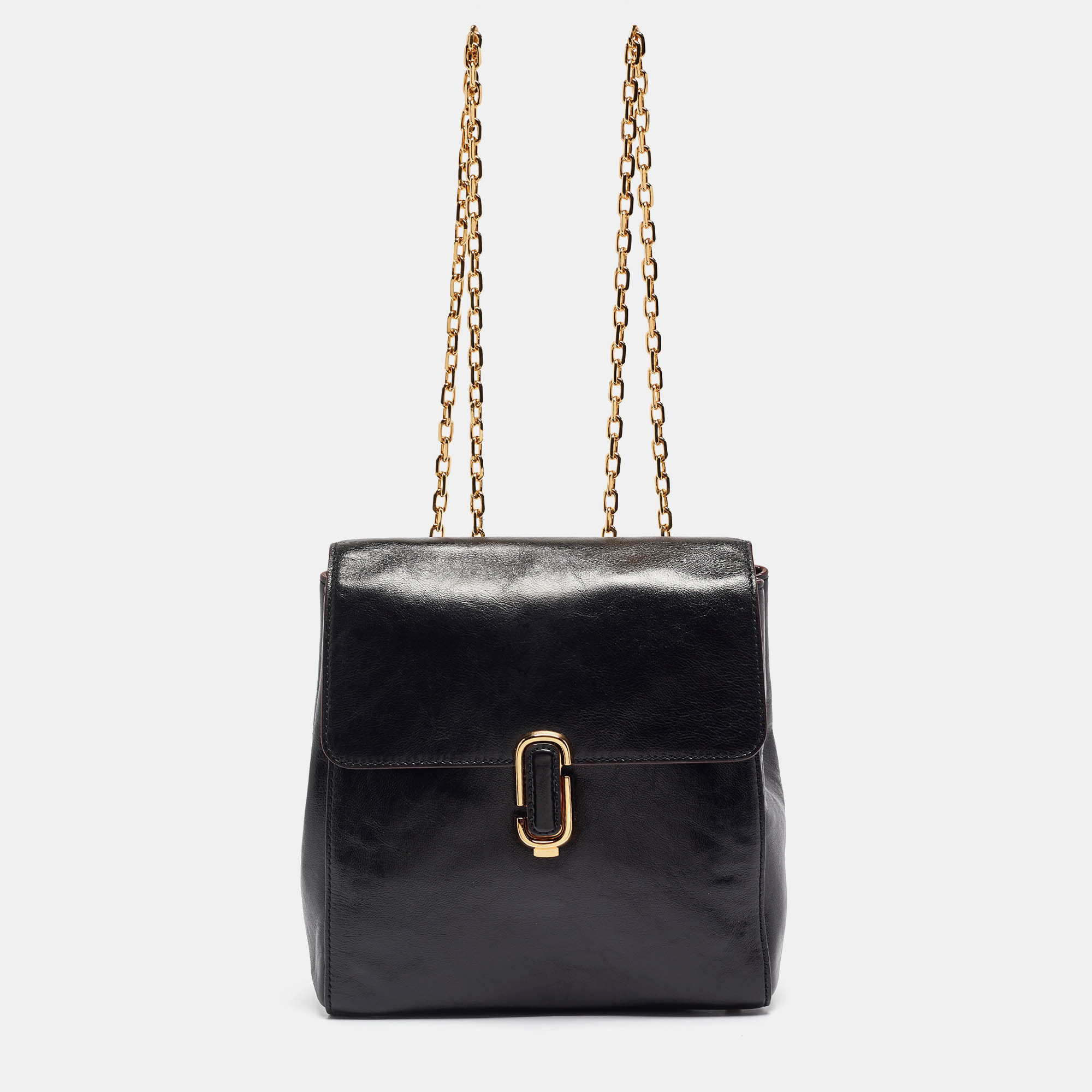 

Marc Jacobs Black Glossy Leather Chain Strap Backpack