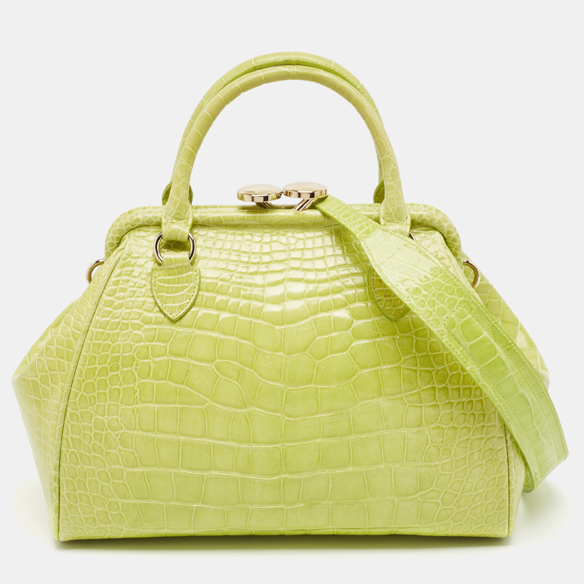 

Marc Jacobs Yellow Green Alligator Mini Stam Satchel