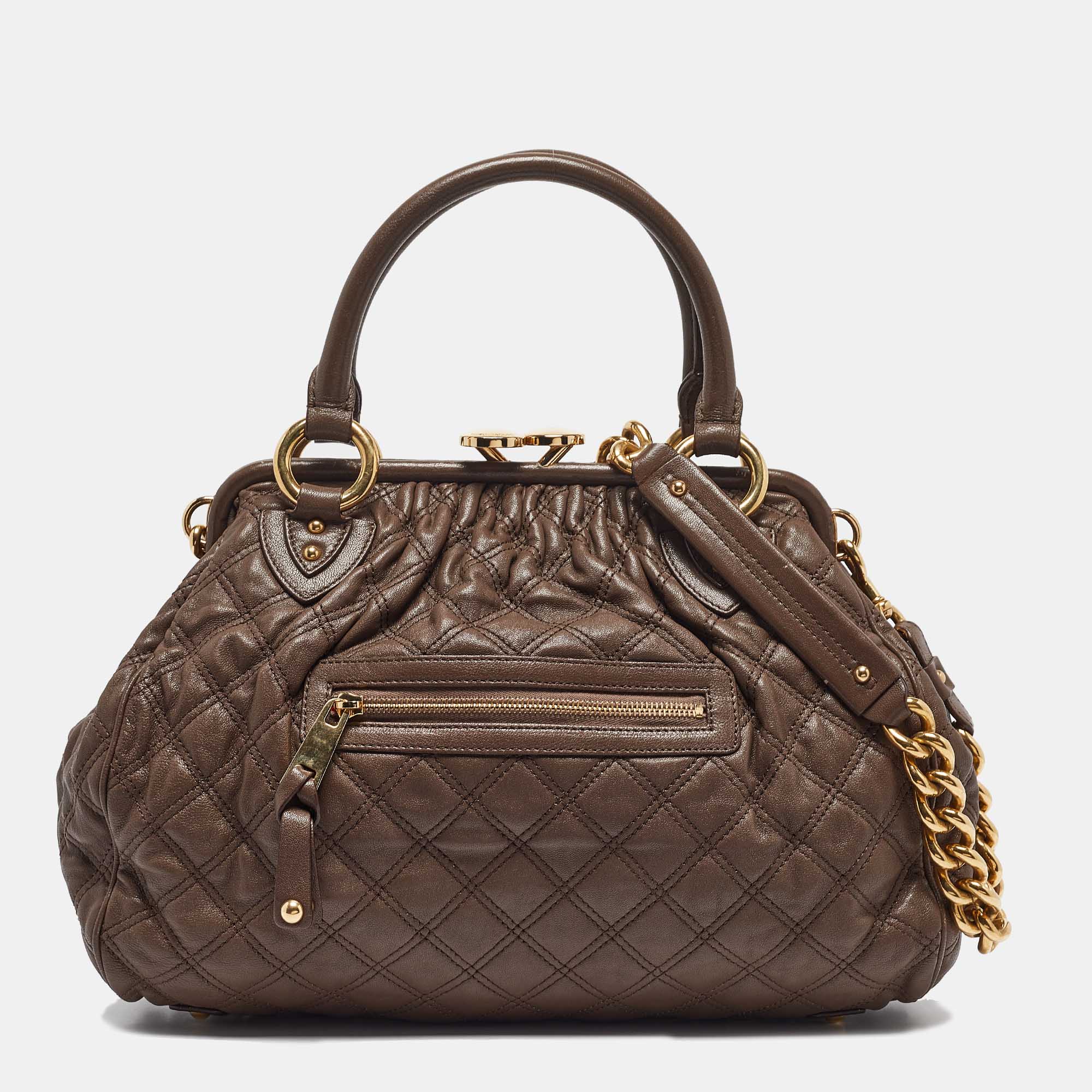 Pre-owned Marc Jacobs Dark Brown Quilted Leather Stam Satchel