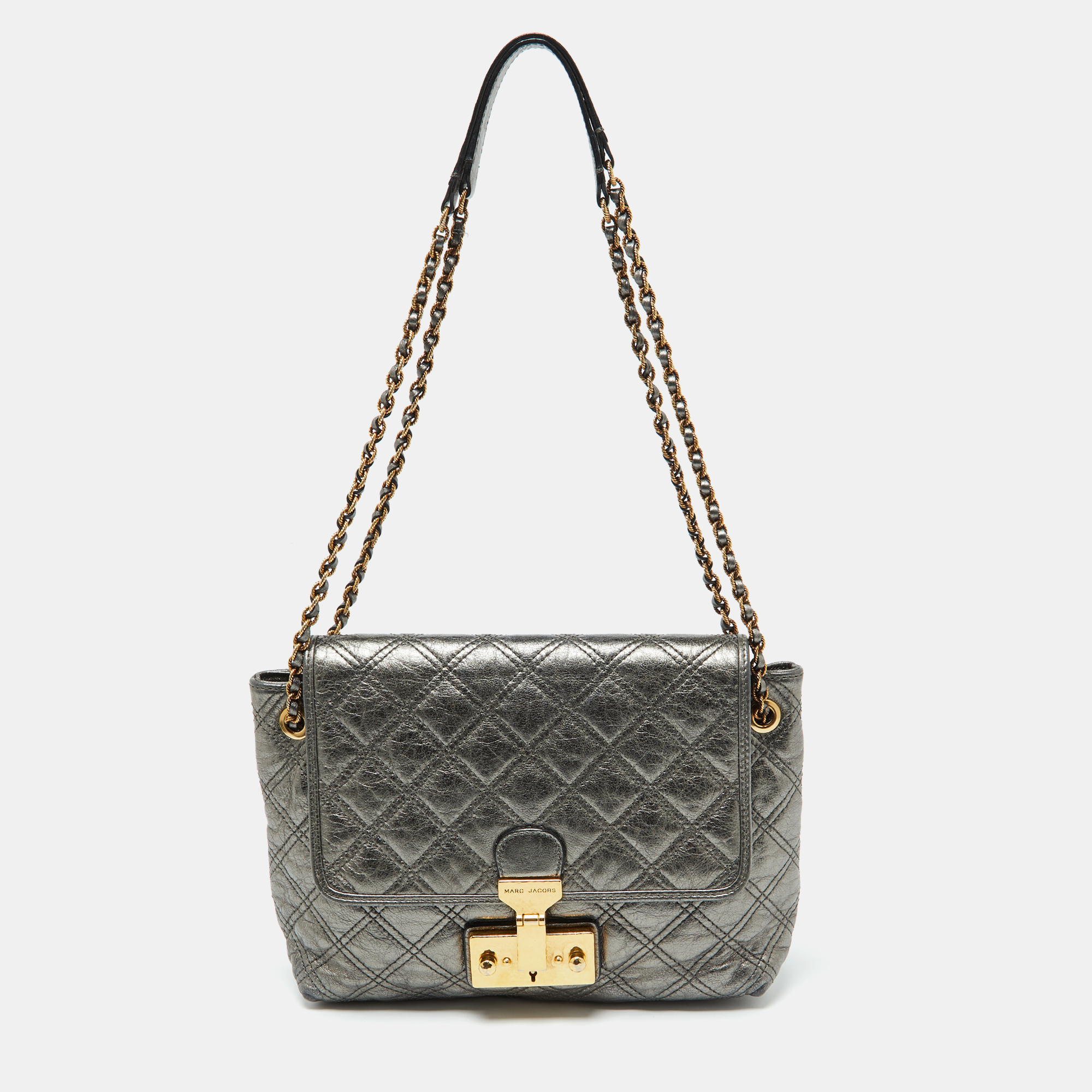 

Marc Jacobs Metallic Quilted Leather Pushlock Flap Shoulder Bag