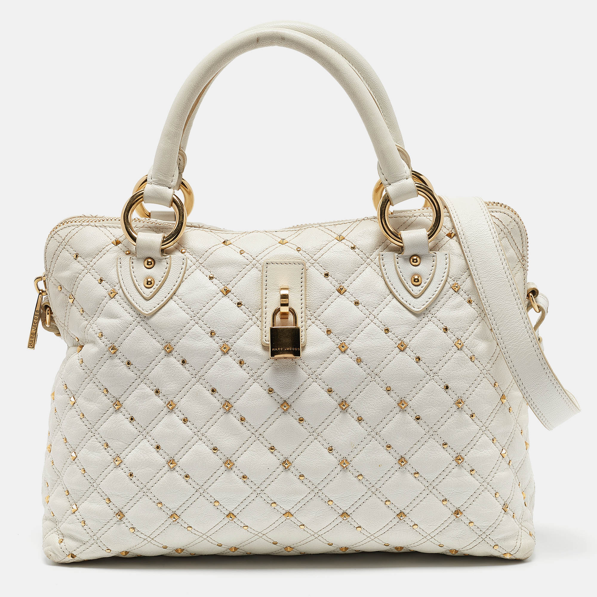 

Marc Jacobs White Quilted Leather Large Rio Stardust Studded Satchel