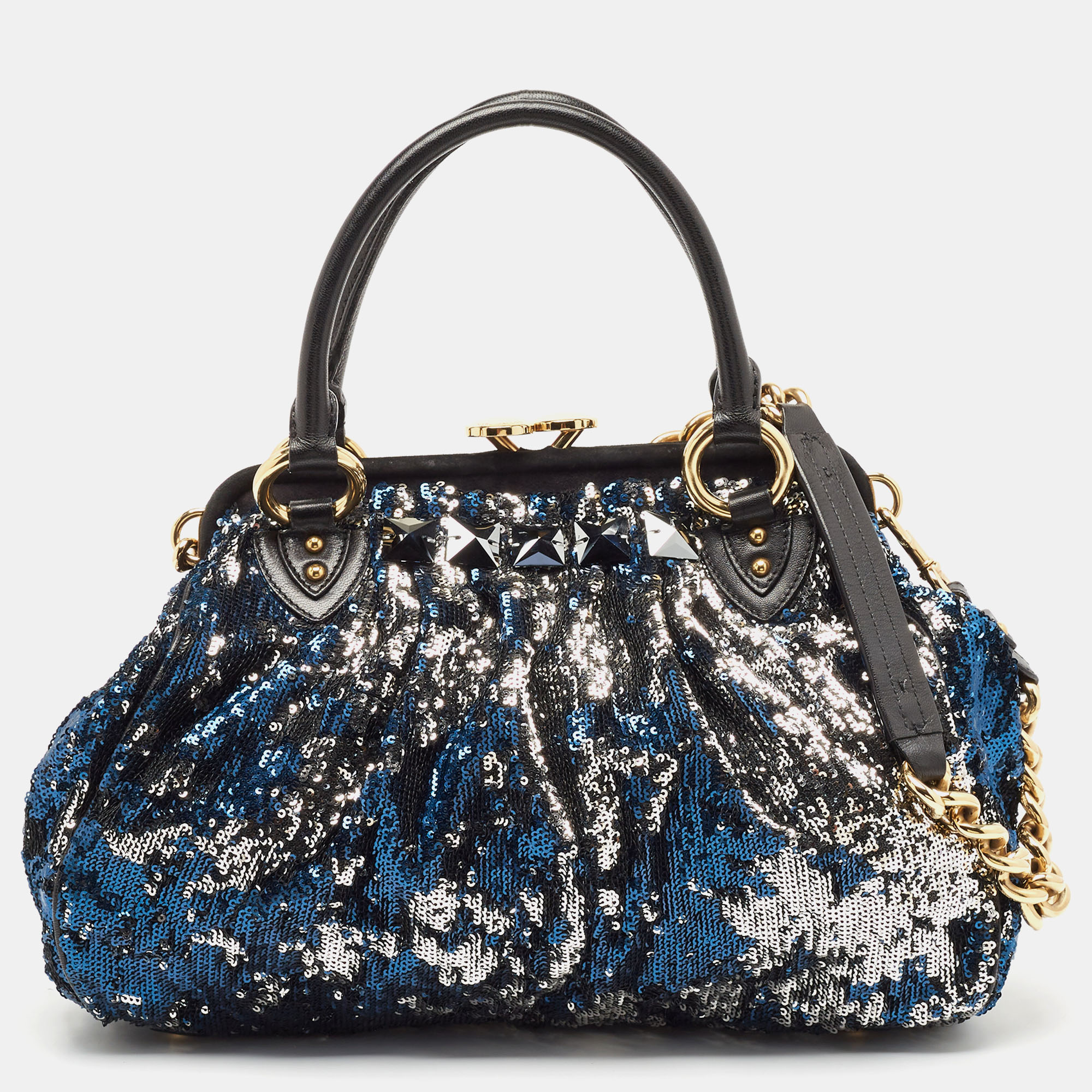 

Marc Jacobs Black/Blue Sequin,Suede and Leather New York Rocker Stam Satchel