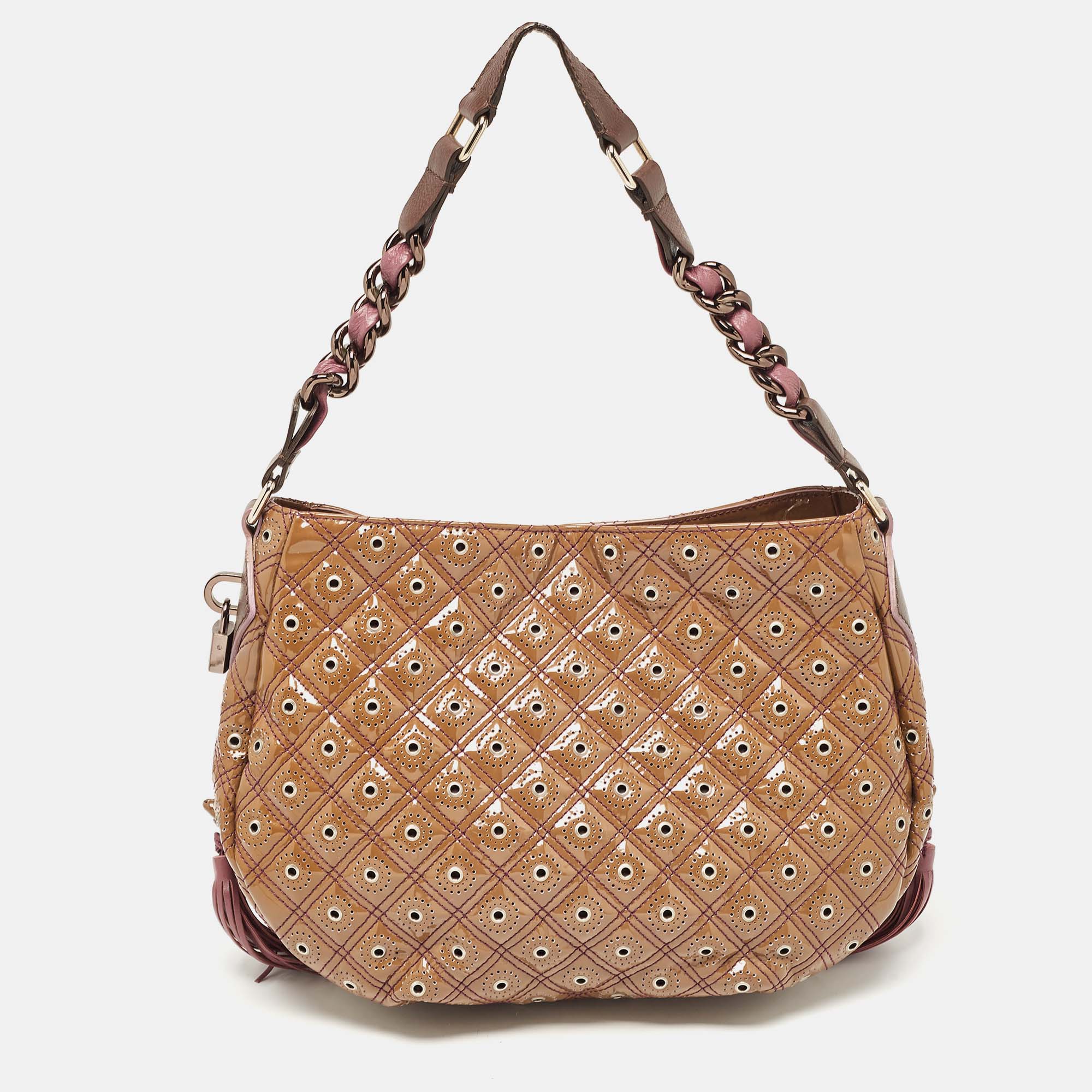 

Marc Jacobs Brown Eyelet Quilted Patent Leather Hobo