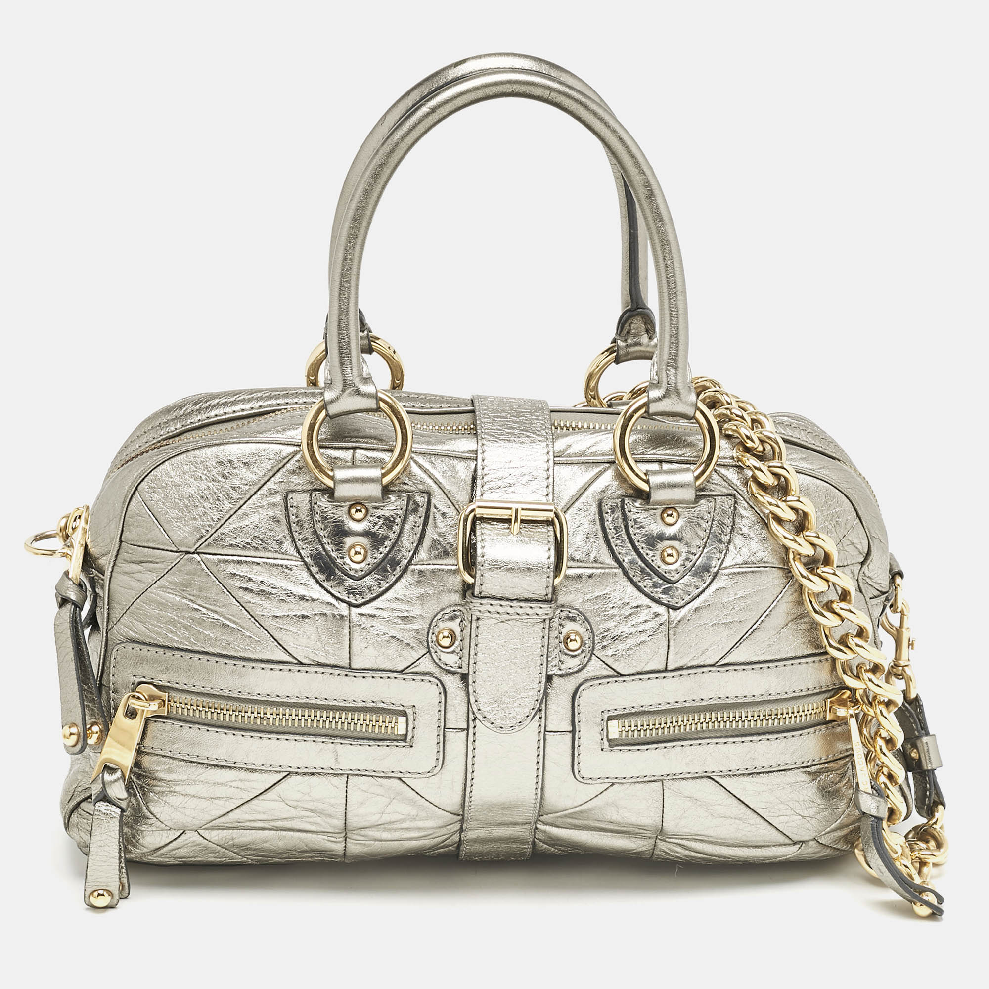 

Marc Jacobs Grey Metallic Leather Double Zip Pocket Satchel