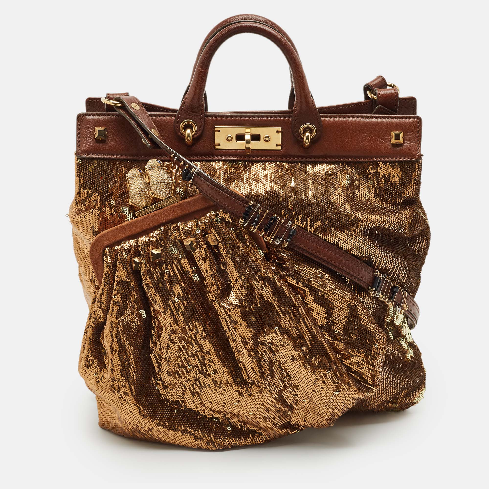 

Marc Jacobs Brown Sequin and Leather Robert Duffy Hobo, Metallic