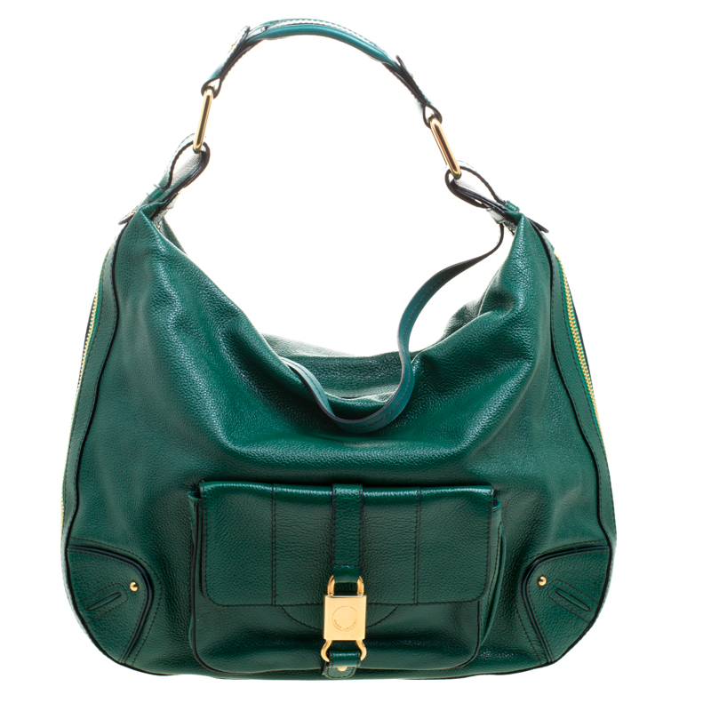 Pre Owned Marc Jacobs Green Glazed Leather Expandable Hobo