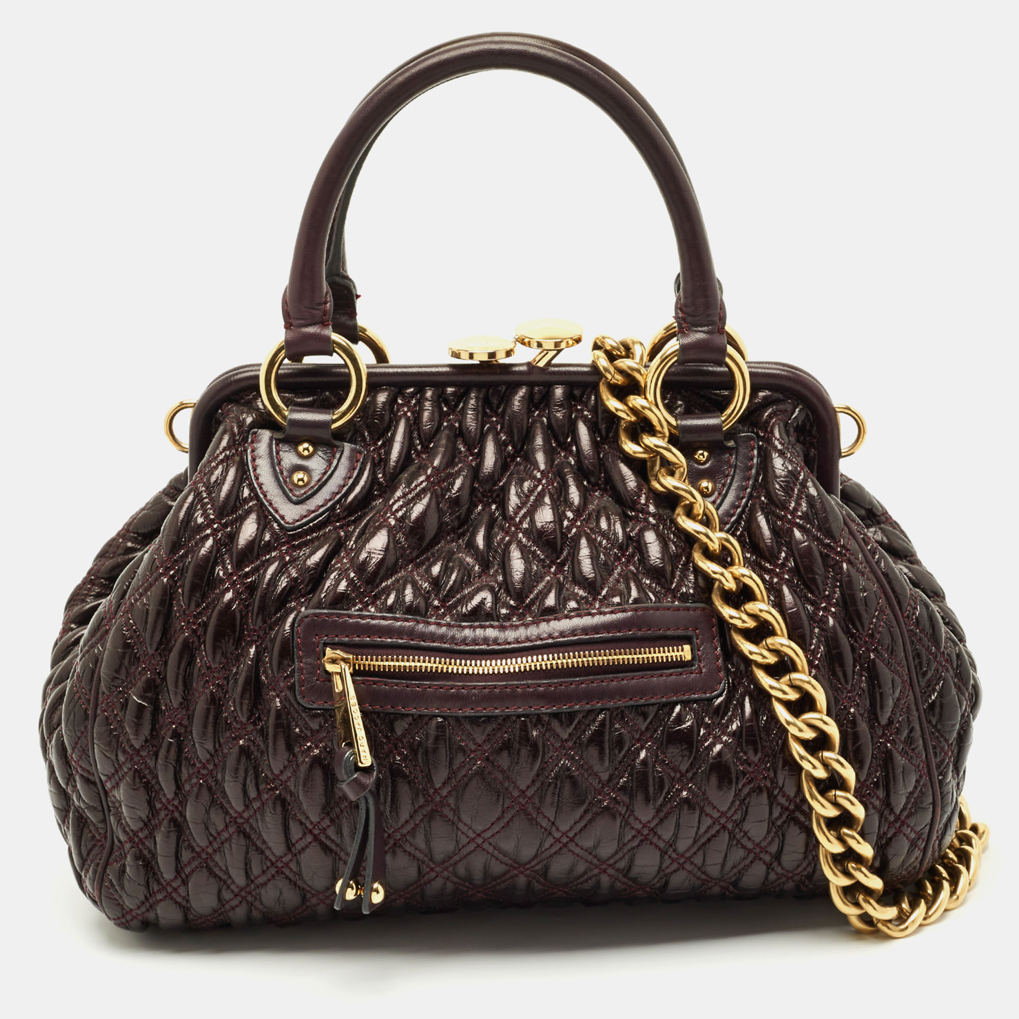 Marc Jacobs Dark Purple Quilted Leather Stam Satchel