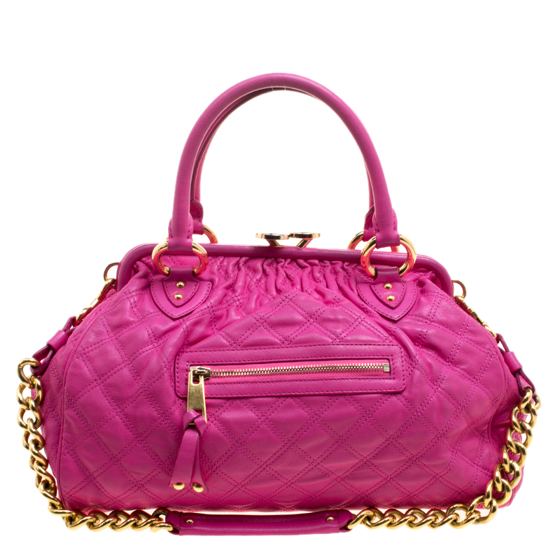 Pre Owned Marc Jacobs Pink Quilted Leather Stam Satchel
