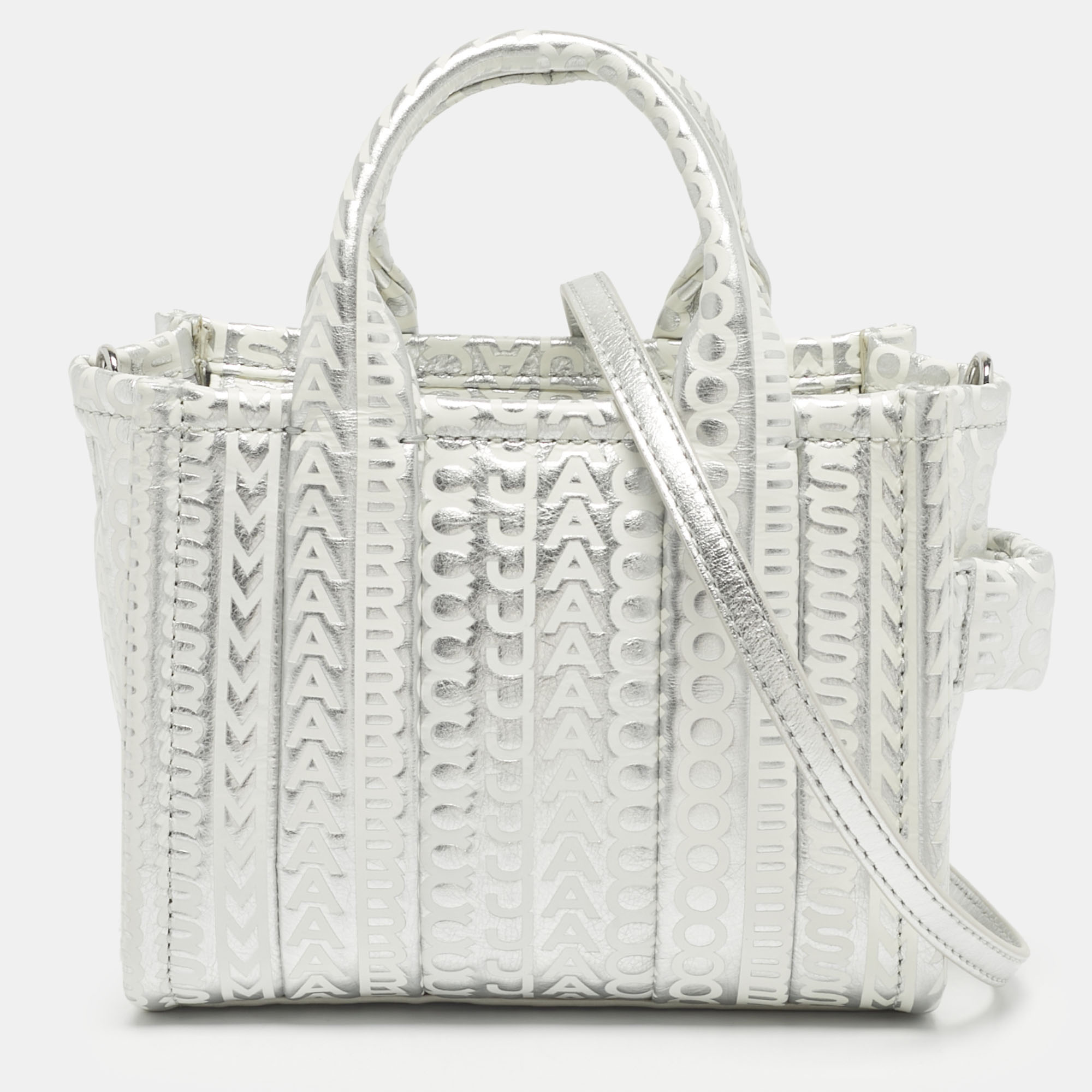 Pre-owned Marc Jacobs Silver/white Leather Mini The Tote