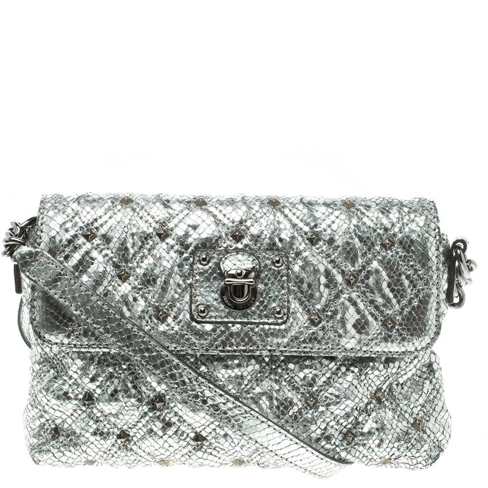 Marc Jacobs Silver Quilted Python Embossed Leather Crossbody Bag Marc ...