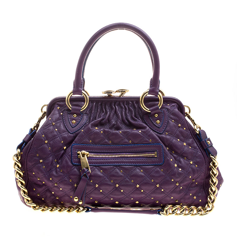 Marc Jacobs Purple Quilted Leather Studded Stam Shoulder Bag