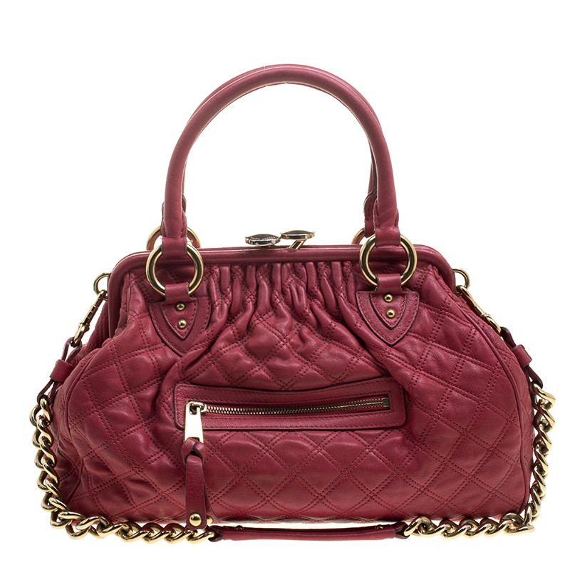 Pre Owned Marc Jacobs Red Quilted Leather Stam Satchel