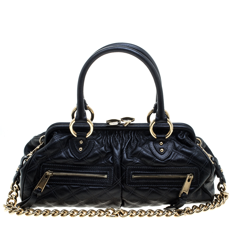 Pre Owned Marc Jacobs Black Quilted Leather Stam Satchel