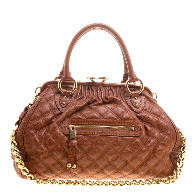 Pre Owned Marc Jacobs Cognac Quilted Leather Stam Shoulder Bag