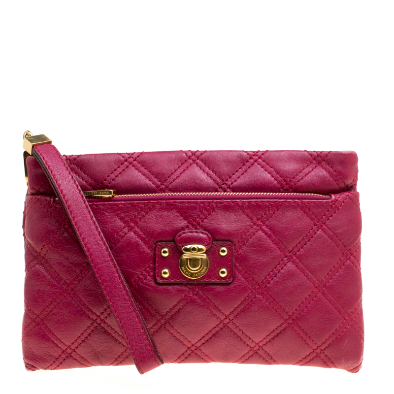 Marc Jacobs Red Quilted Leather Wristlet Clutch
