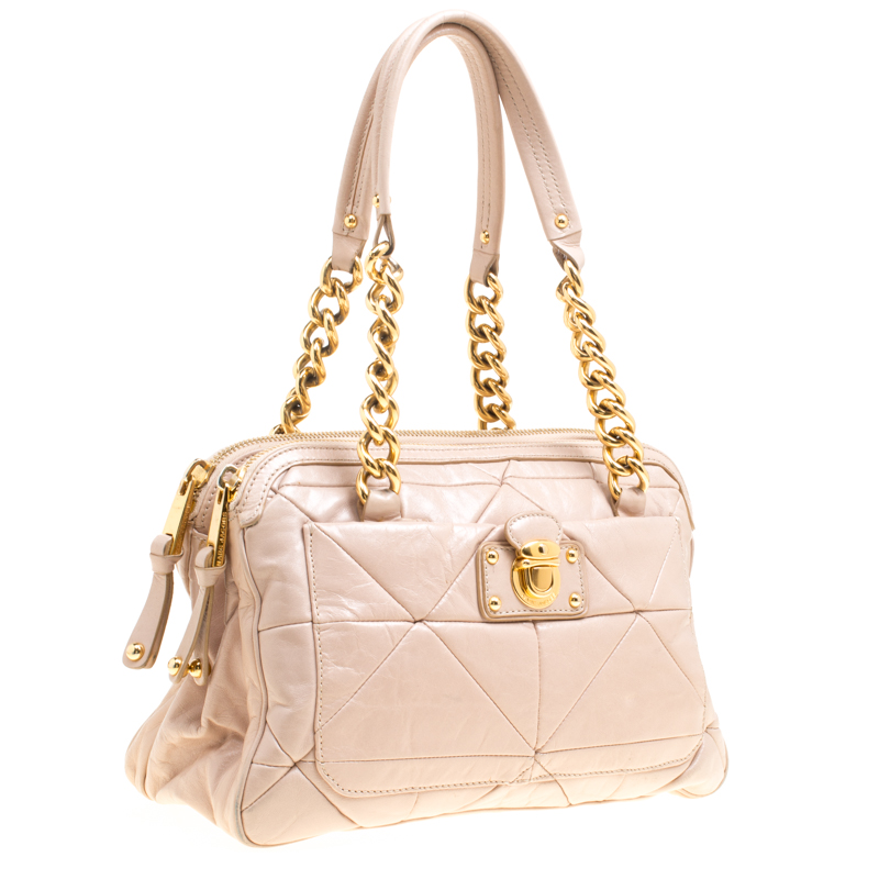 Pre-owned Marc Jacobs Blush Pink Quilted Glazed Leather Chain Satchel