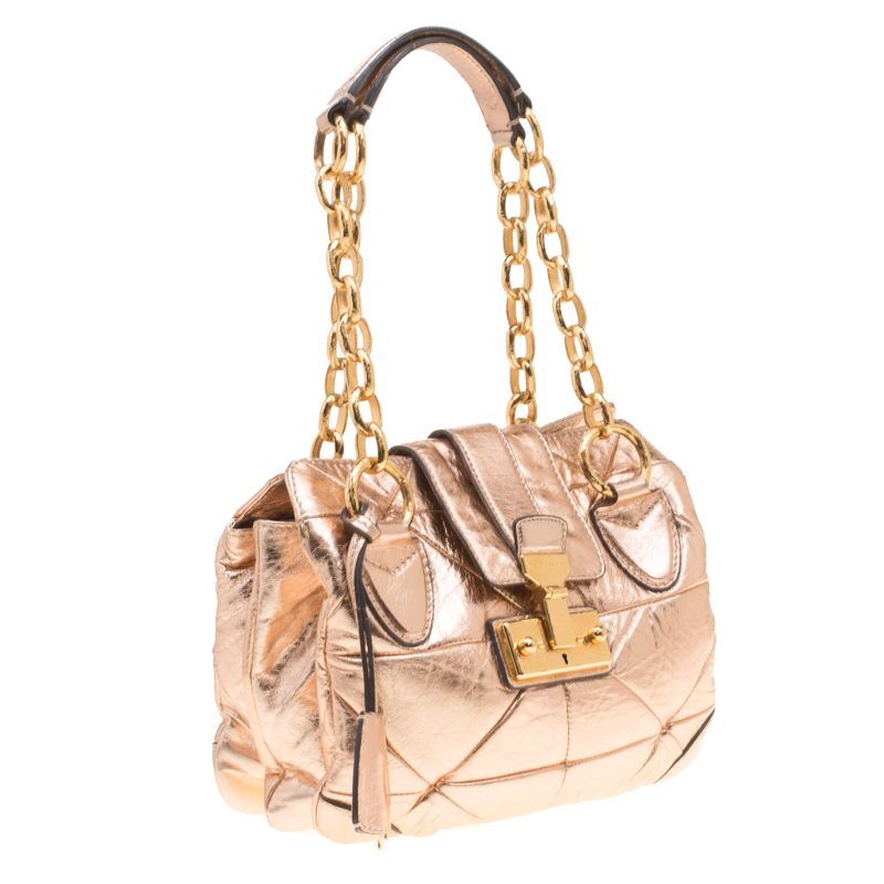 Marc Jacobs Rose Gold Quilted Leather Shoulder Bag