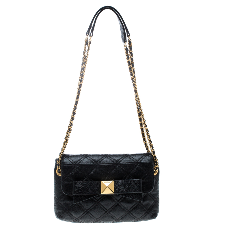 Pre Owned Marc Jacobs Black Quilted Coated Canvas Bow Shoulder Bag