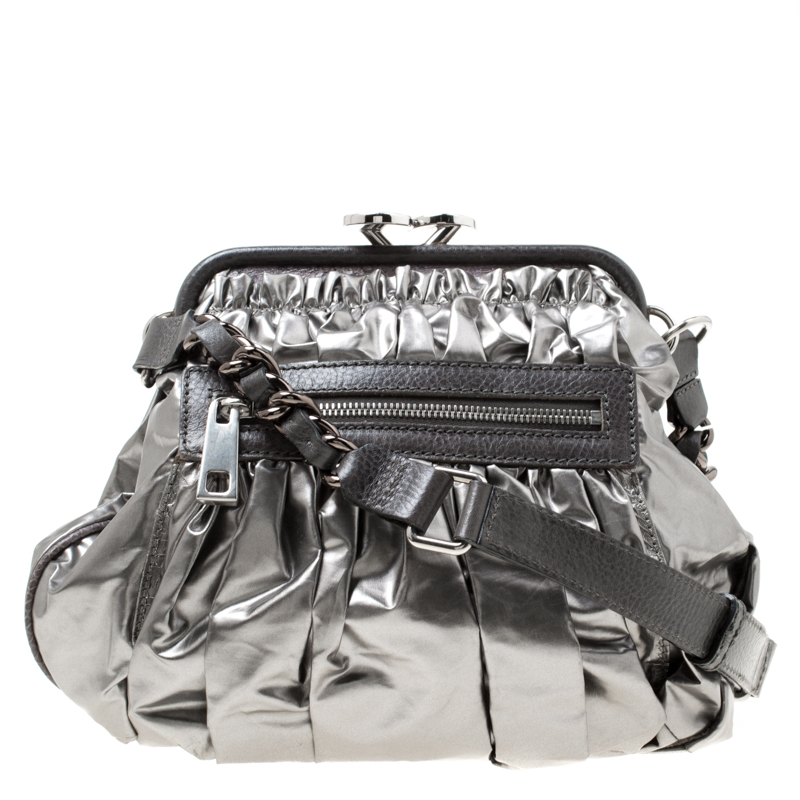 Pre Owned Marc Jacobs Metallic Grey Coated Canvas Parachute Little Stam Bag