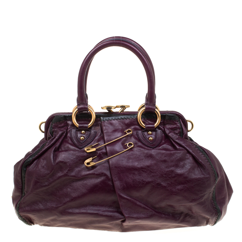 Marc Jacobs Purple Leather Safety Pin Stam Top Handle Bag