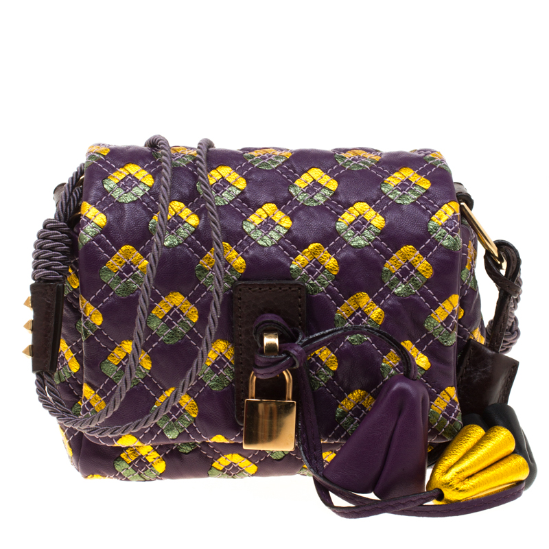 Pre Owned Marc Jacobs Purple Quilted Leather Robert Leslie Flap Crossbody Bag