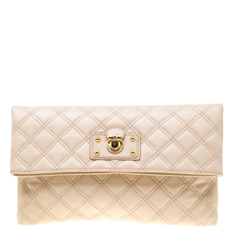 Marc Jacobs Beige Quilted Leather Eugenie Clutch