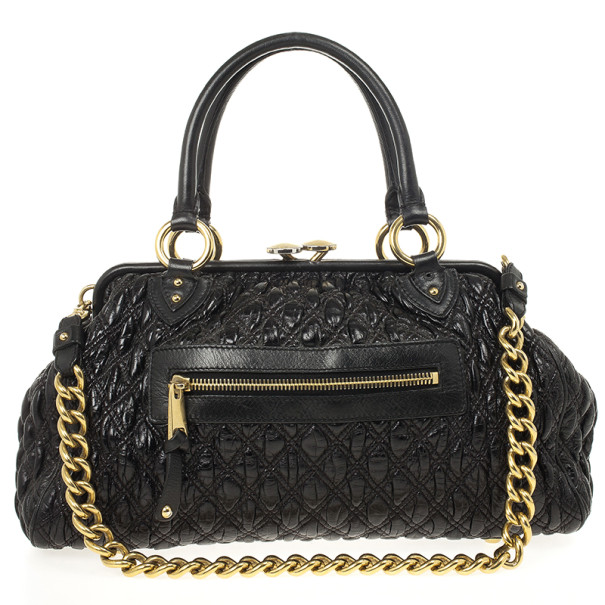Pre Owned Marc Jacobs Black Quilted Leather Stam Satchel